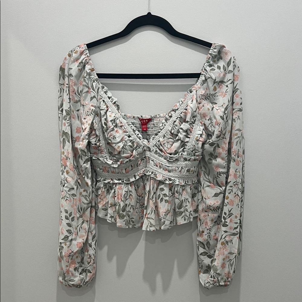 Guess Floral Long Sleeve Crop Top